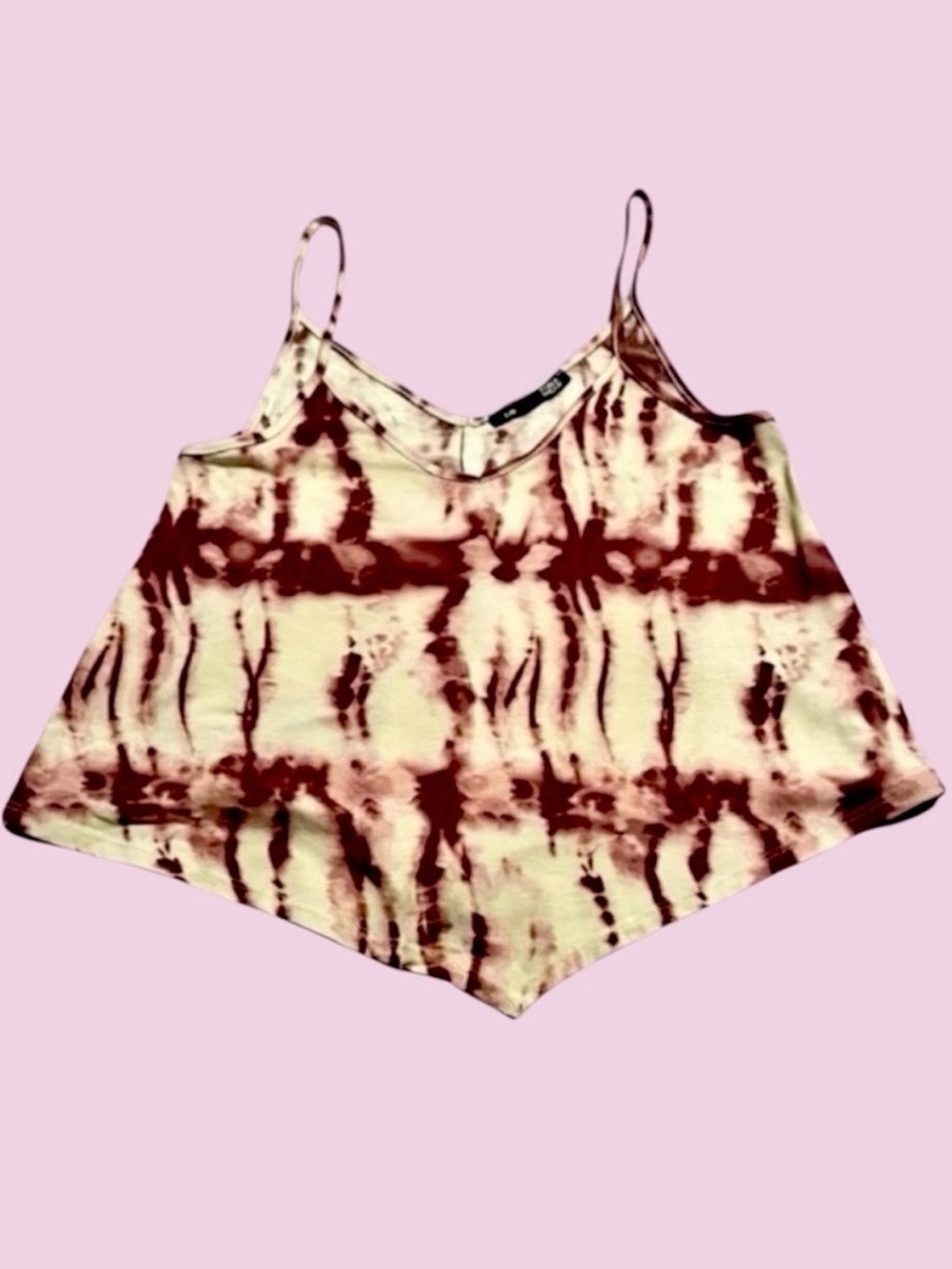Rebel Sugar Pink & White Tie-Dye Tank Top Size Large Cropped V-Neck
